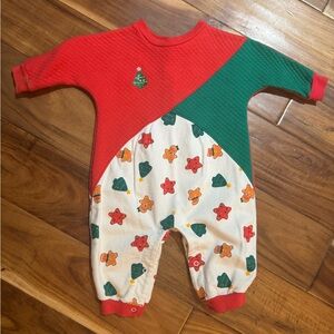 Christmas Vintage quilted baby all in one outfit
